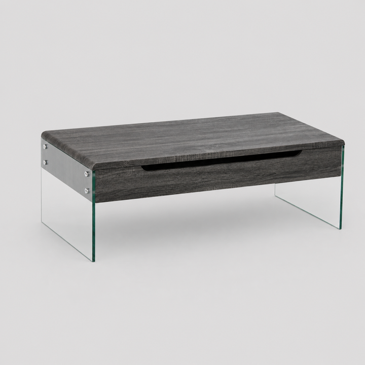 Willowcrest Contemporary Lift-Top Coffee Table with Hidden Storage Compartment and Tempered Glass Frame