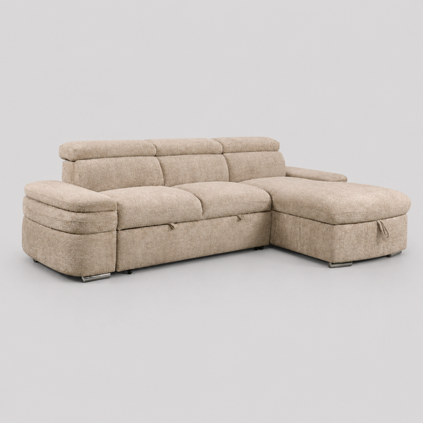 Ashbourne Sectional Sleeper Sofa with Pull-Out Bed, Storage Chaise and Premium Fabric Upholstery