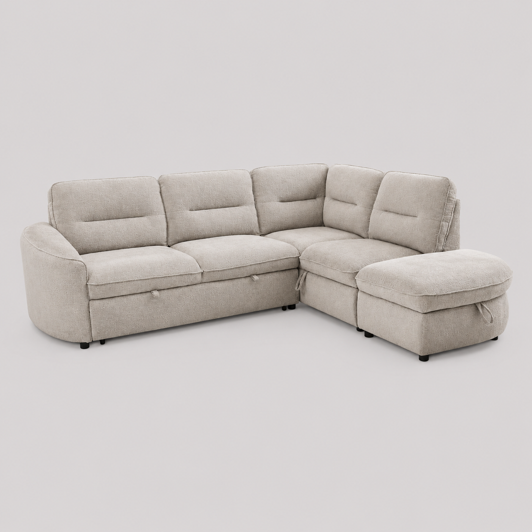Elmstead Sectional Sleeper Sofa Bed with Pull-Out Bed, Hidden Storage and Premium Velvet Upholstery