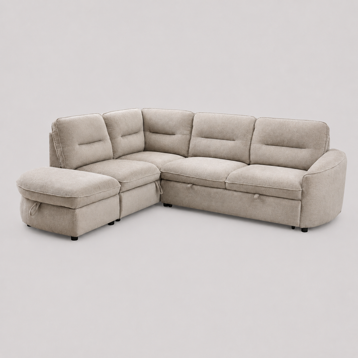 Elmstead Sectional Sleeper Sofa Bed with Pull-Out Bed, Hidden Storage and Premium Velvet Upholstery