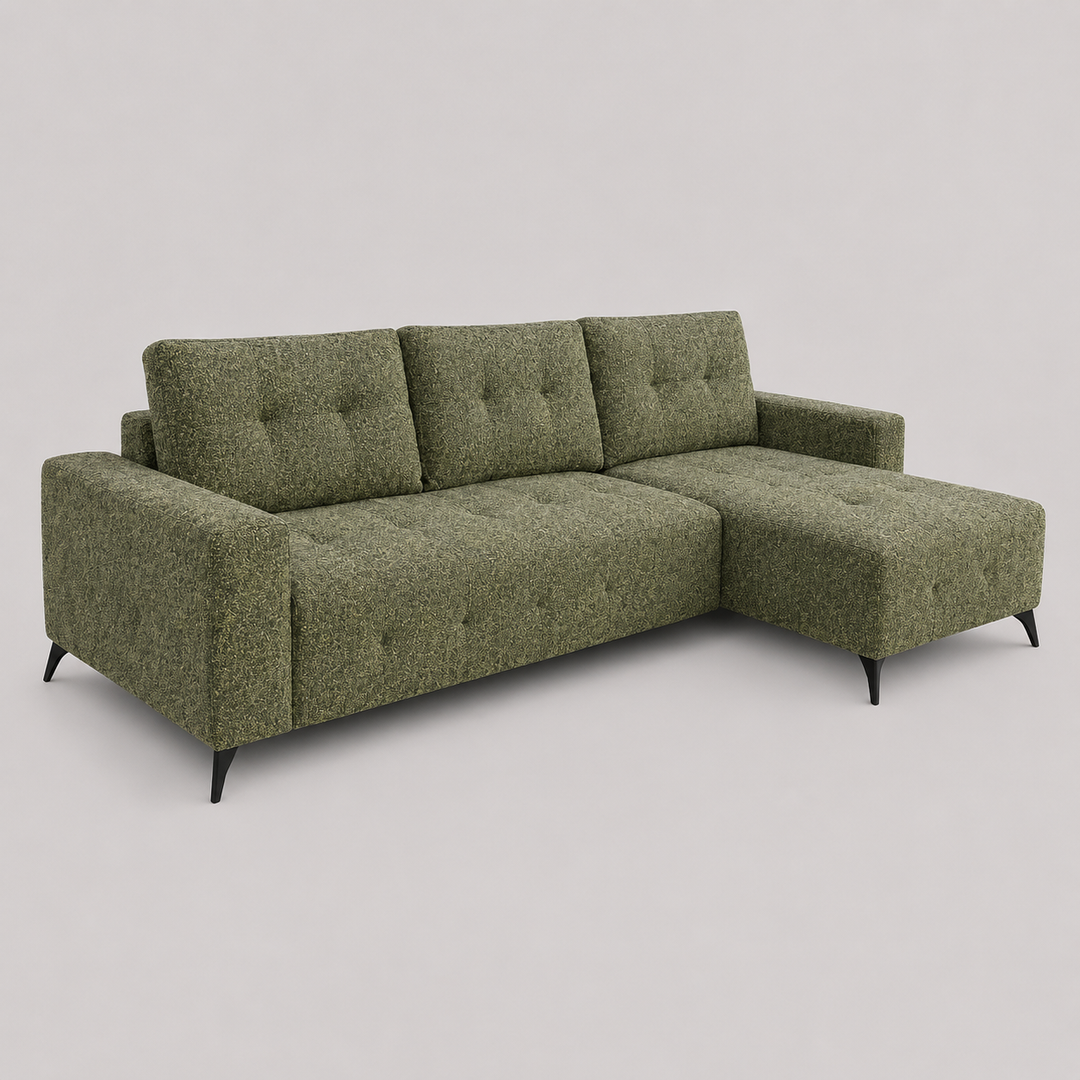 Foxridge Olive Green Sectional Sleeper Sofa Bed with Pull-Out Bed, Chaise Lounge and Tufted Fabric Upholstery