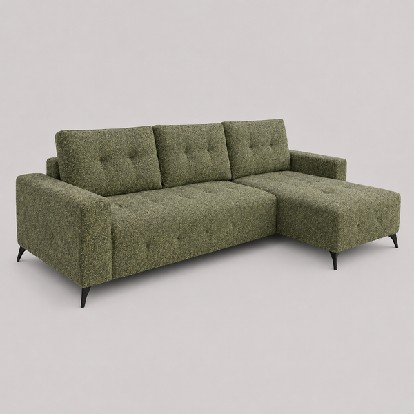 Foxridge Olive Green Sectional Sleeper Sofa Bed with Pull-Out Bed, Chaise Lounge and Tufted Fabric Upholstery