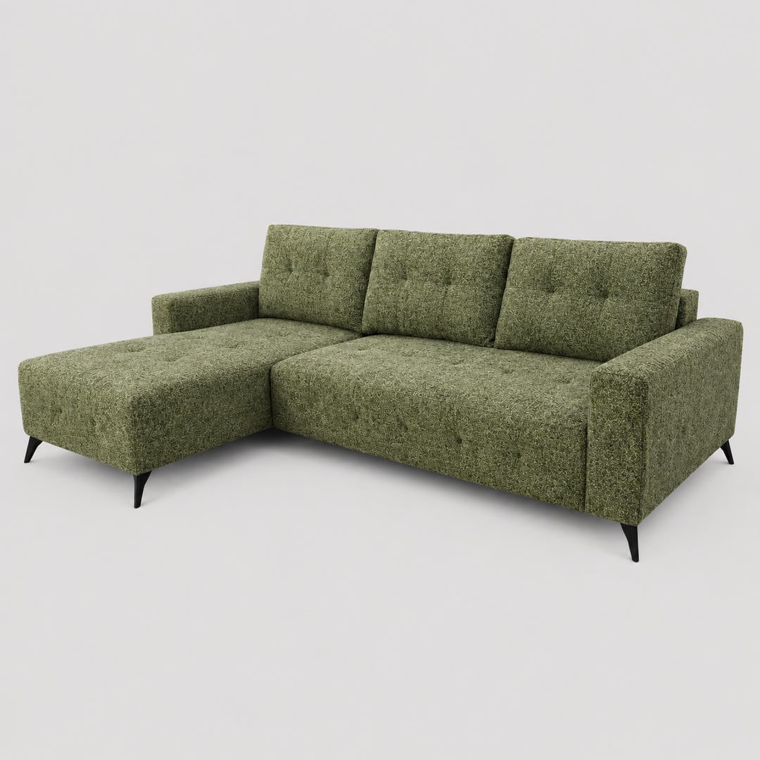 Foxridge Olive Green Sectional Sleeper Sofa Bed with Pull-Out Bed, Chaise Lounge and Tufted Fabric Upholstery