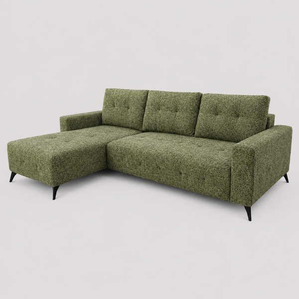 Foxridge Olive Green Sectional Sleeper Sofa Bed with Pull-Out Bed, Chaise Lounge and Tufted Fabric Upholstery
