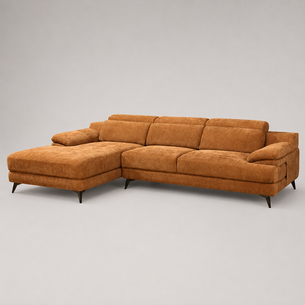 Hollowmere Caramel Brown Polyester Fabric Sectional Sofa with Pocket Spring Seating