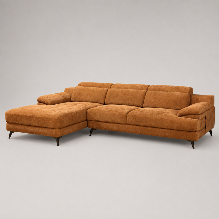 Hollowmere Caramel Brown Polyester Fabric Sectional Sofa with Pocket Spring Seating