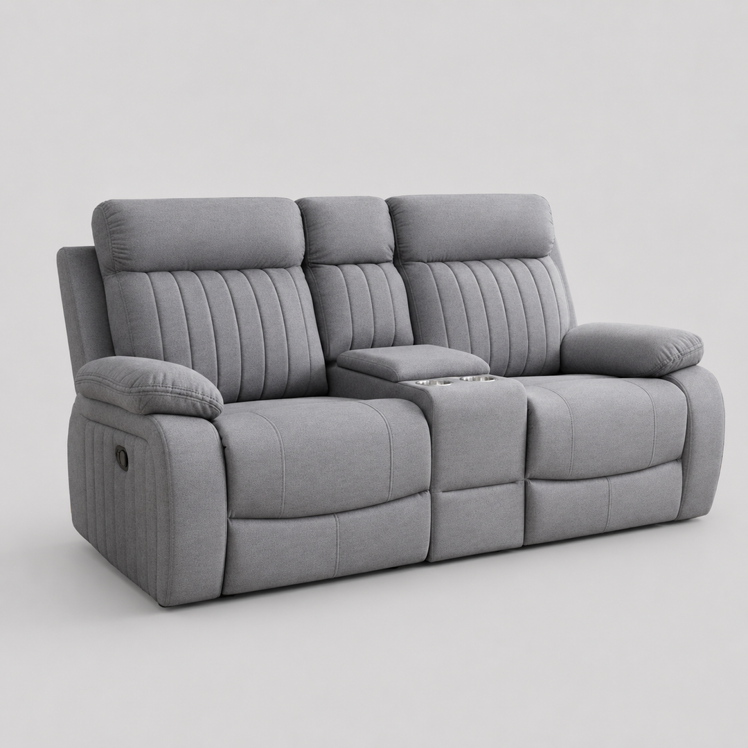 Oakshire Grey Recliner Loveseat – Premium Fabric Comfort Seating with Storage Console, Cup Holders, Smooth Reclining Function And Contemporary Design for Living Room