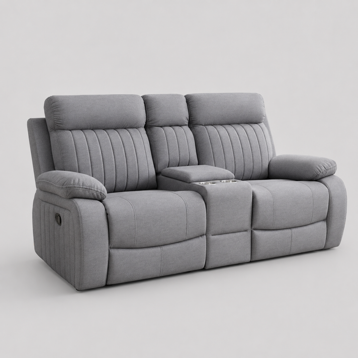 Oakshire Grey Recliner Loveseat – Premium Fabric Comfort Seating with Storage Console, Cup Holders, Smooth Reclining Function And Contemporary Design for Living Room