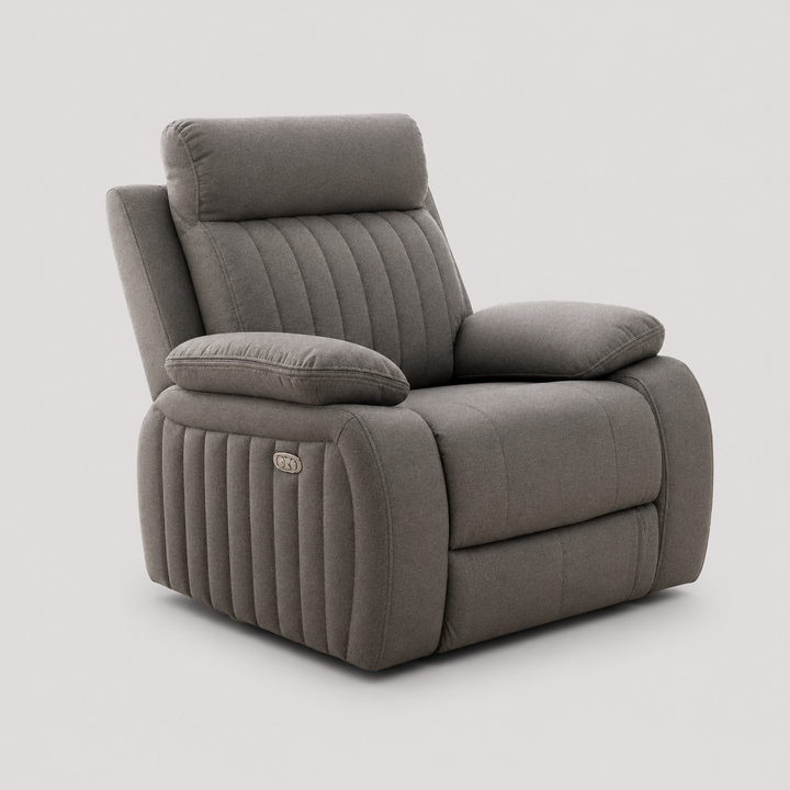 Vento Glider/Recliner – Premium Grey Textured Fabric Upholstery with HD Foam Seating, Pillow Top Armrests and Smooth Gliding Reclining Mechanism for Modern Living Spaces
