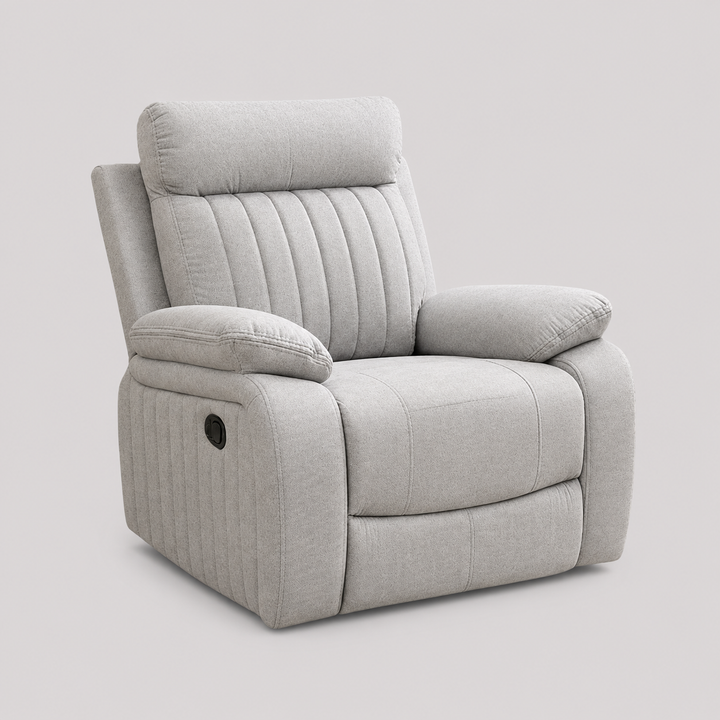 Vento Glider/Recliner – Premium Grey Textured Fabric Upholstery with HD Foam Seating, Pillow Top Armrests and Smooth Gliding Reclining Mechanism for Modern Living Spaces
