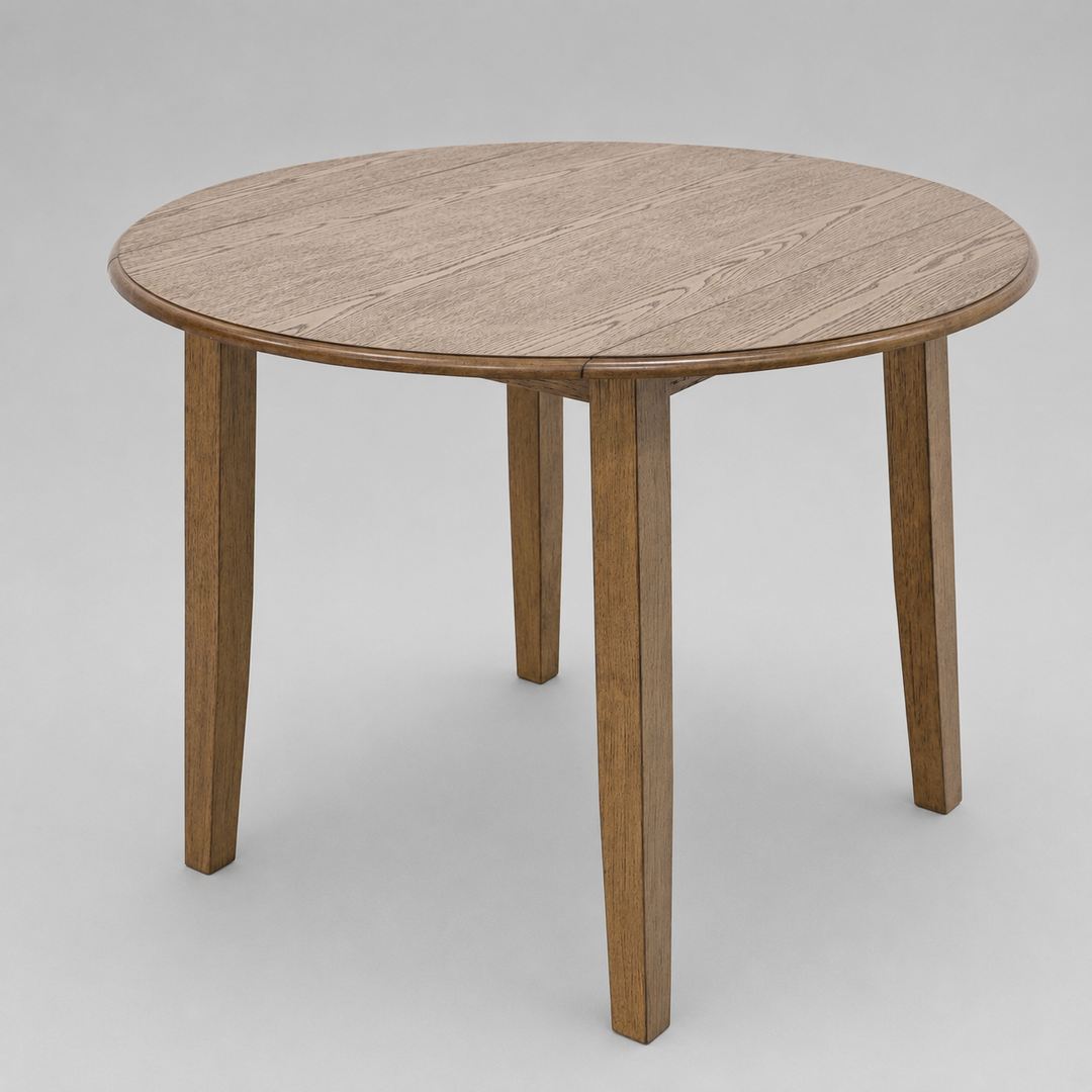 Orlena Round Drop-Leaf Dining Table – Modern Walnut Wood Dining Table with Expandable Design for Compact Spaces