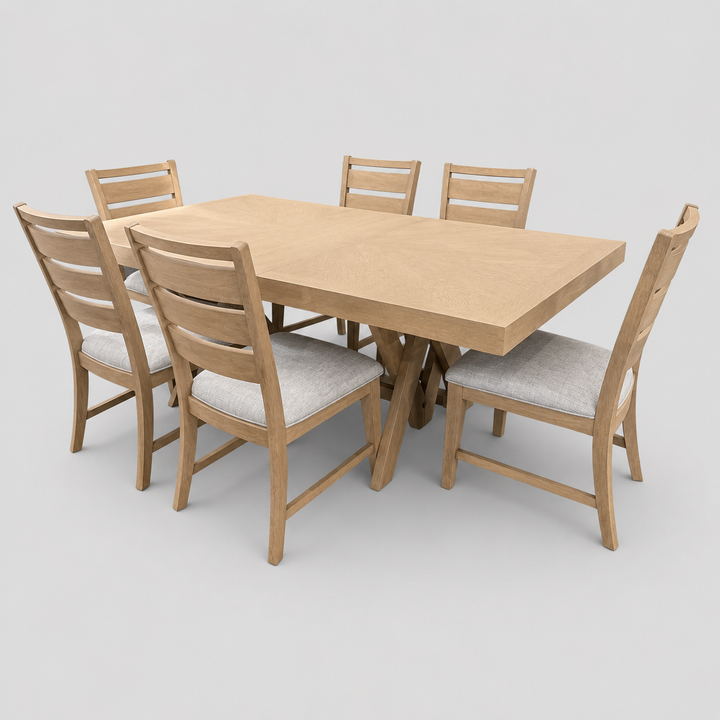 Everest Solid Wood Dining Table with Crisscross Pedestal Base | Modern Natural Oak Finish Design