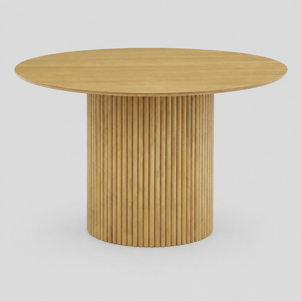 Mapleton Round Dining Table with Knife-Edge Top & Grooved Base | Modern Oak Veneer Design