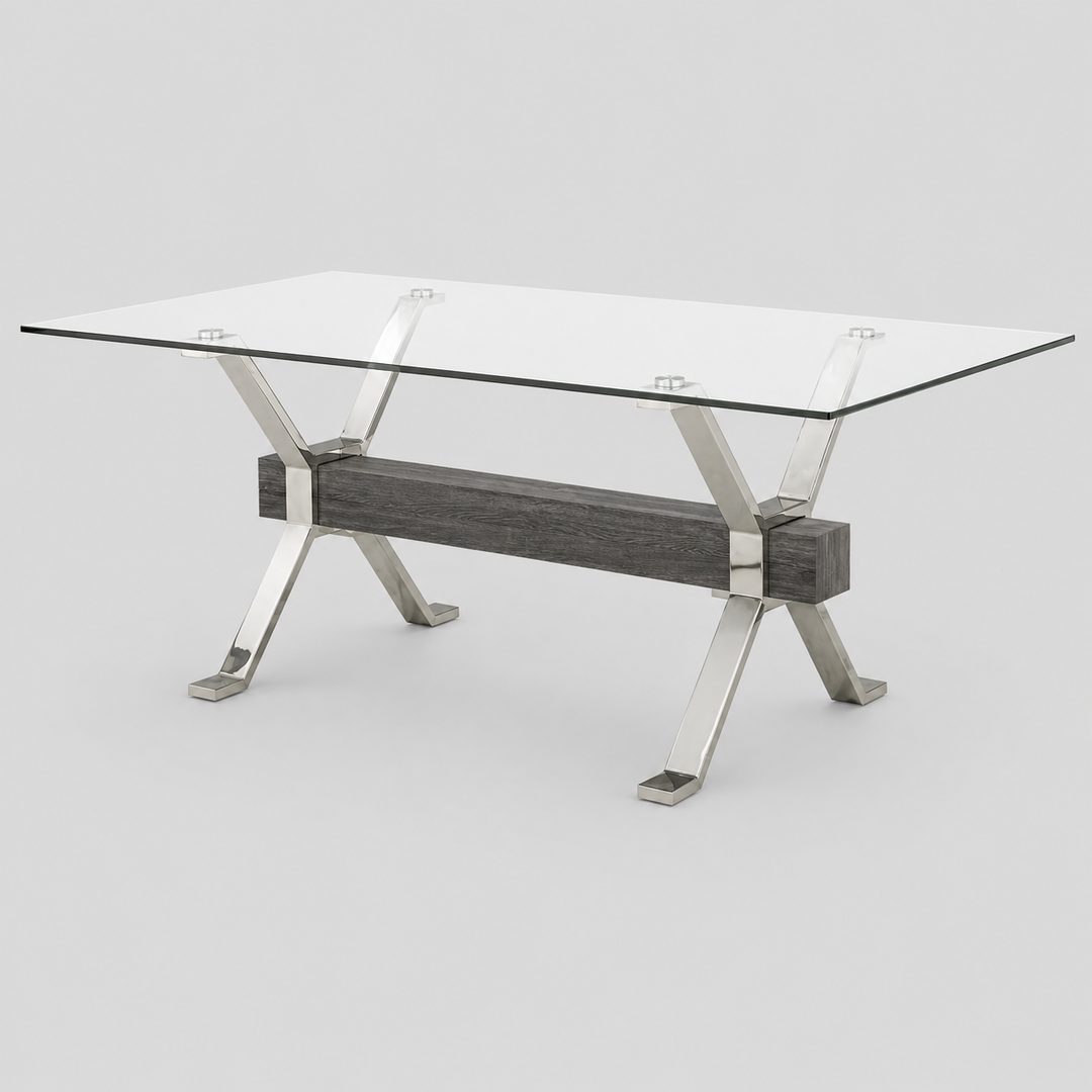 Lumin Luxury Dining Table – Modern Glass Top Table with Chrome Stainless Steel Base
