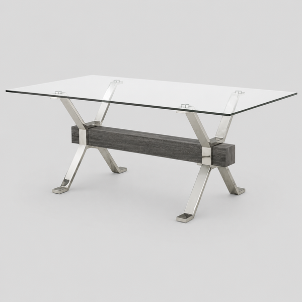 Lumin Luxury Dining Table – Modern Glass Top Table with Chrome Stainless Steel Base