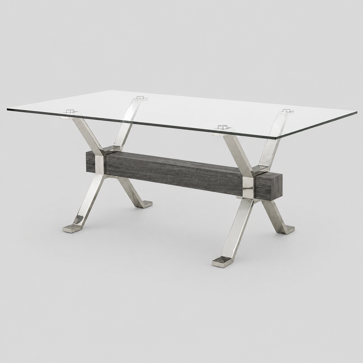 Lumin Luxury Dining Table – Modern Glass Top Table with Chrome Stainless Steel Base