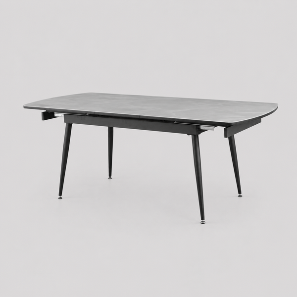 Elvora Dining Table – Modern Extendable Grey Top Dining Table with Black Metal Legs