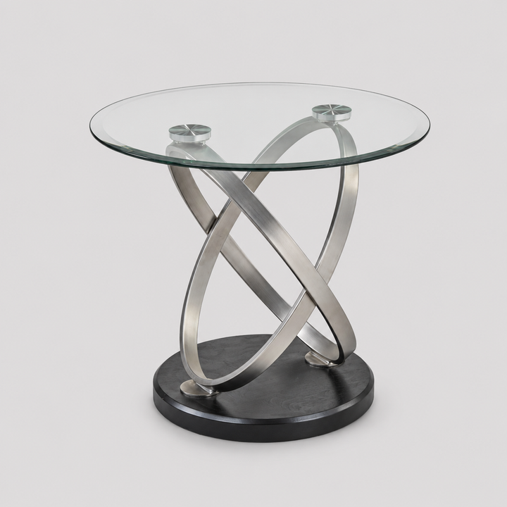 Elvaron Modern Glass Coffee Table – 22" Tempered Glass Top Center Table with Sculpted Dual-Oval Metal Base, Aluminum Ring Detail and Contemporary Luxury Design