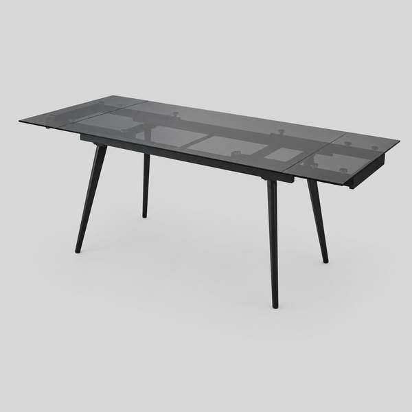 Lumora Extendable Glass Dining Table with Black Metal Frame | Modern 6–8 Seater Convertible Dining Table Design