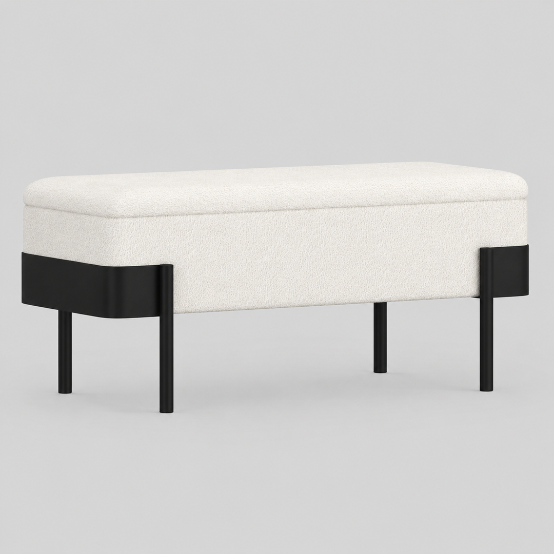 Ardent Fabric Upholstered Storage Bench - Ivory/ Black | Timeless, Durable, Comfortable & Storage Solution
