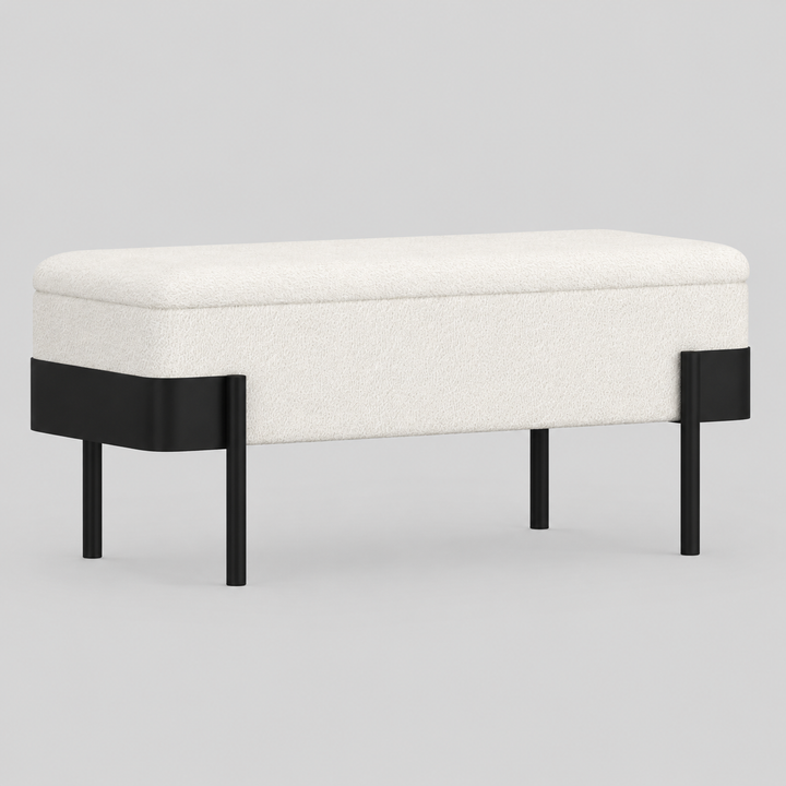 Ardent Fabric Upholstered Storage Bench - Ivory/ Black | Timeless, Durable, Comfortable & Storage Solution