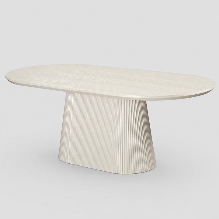 Crestora Mid-Century Modern Oval Dining Table – Engineered Wood Oak Veneer Top with Wide Reeded Pedestal Base and Reverse Bevel Wood Grain Finish Dining Table