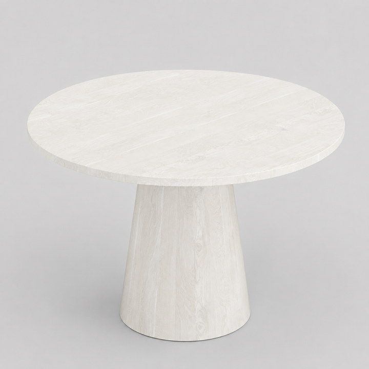 Rovano Round Solid Mango Wood Dining Table with Sculptural Pedestal Base | Handcrafted Modern Design