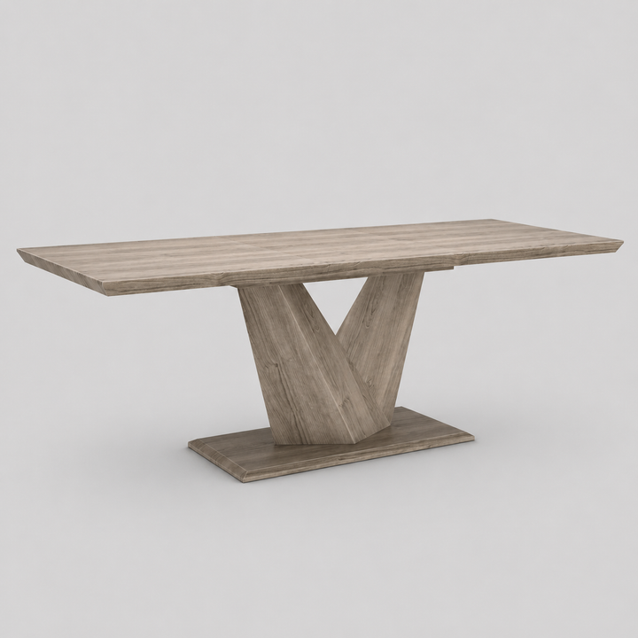 Eldora Contemporary Extendable Dining Table – Washed Oak Wood Grain Top with Butterfly Extension, Double Prism Pedestal Base and Modern Dining Design