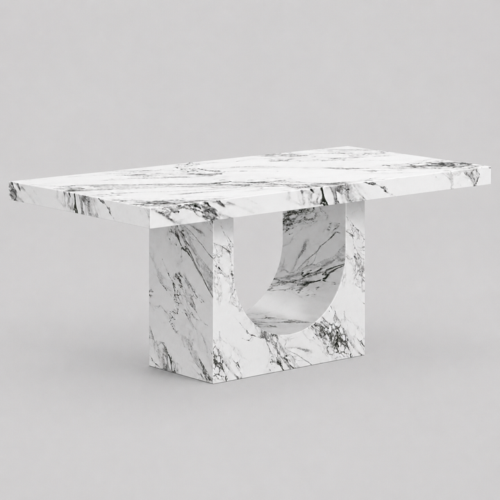 Meridale Contemporary Arch Dining Table – ECC Concrete Table with Matte Bulgari Marble Finish, Heat & Scratch Resistant Surface and Modern Sculptural Design Dining Table