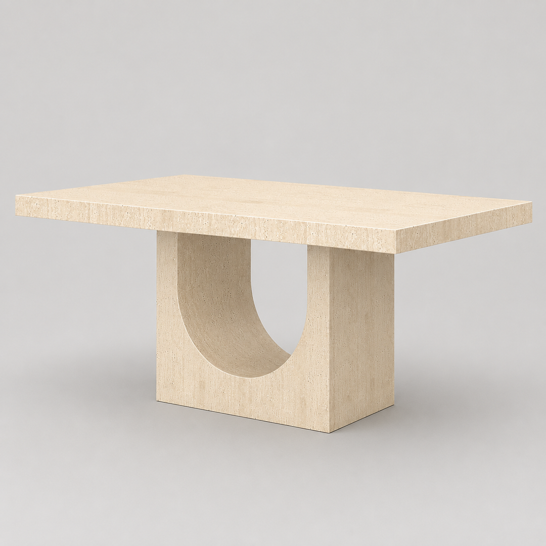 Meridal Contemporary Arch Dining Table – ECC Fibre-Reinforced Concrete Table with Matte Travertine Finish, Heat & Scratch Resistant Seamless Coating and Modern Sculptural Design Dining Table