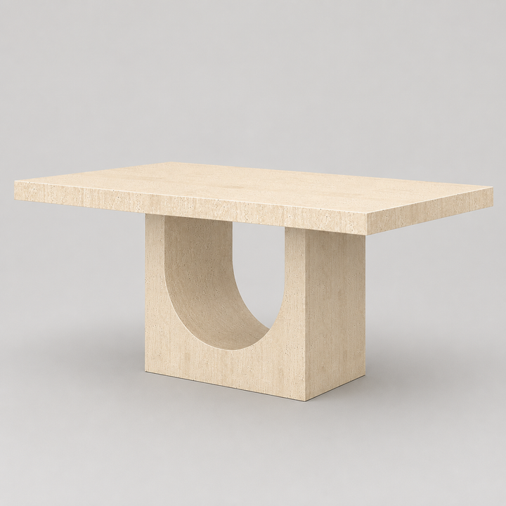 Meridal Contemporary Arch Dining Table – ECC Fibre-Reinforced Concrete Table with Matte Travertine Finish, Heat & Scratch Resistant Seamless Coating and Modern Sculptural Design Dining Table