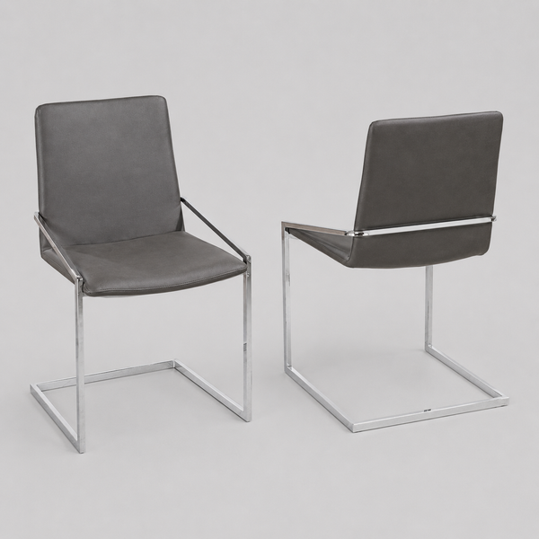 Aristocrat Dining Chair Set of 2 – Modern Grey Upholstered Chairs with Chrome Frame and Contemporary Design