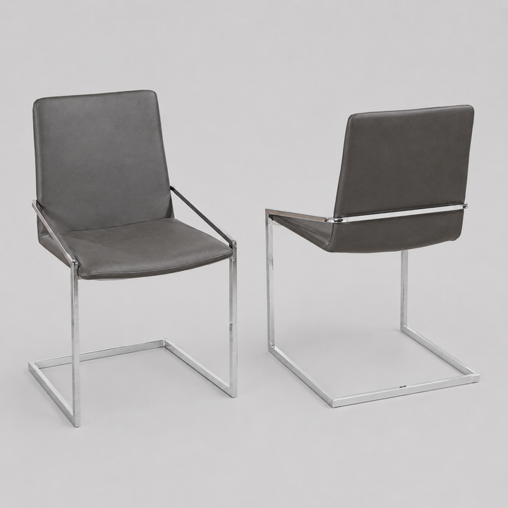 Aristocrat Dining Chair Set of 2 – Modern Grey Upholstered Chairs with Chrome Frame and Contemporary Design