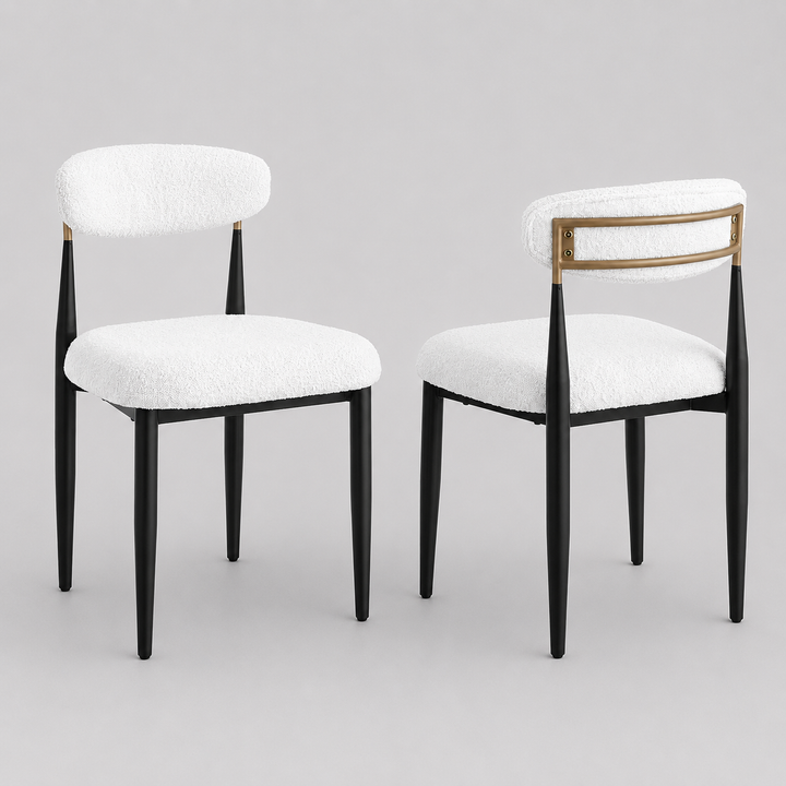 Noble Essence Dining Chair Set of 2 – Modern Upholstered Chairs with Curved Backrest and Powder-Coated Metal Frame