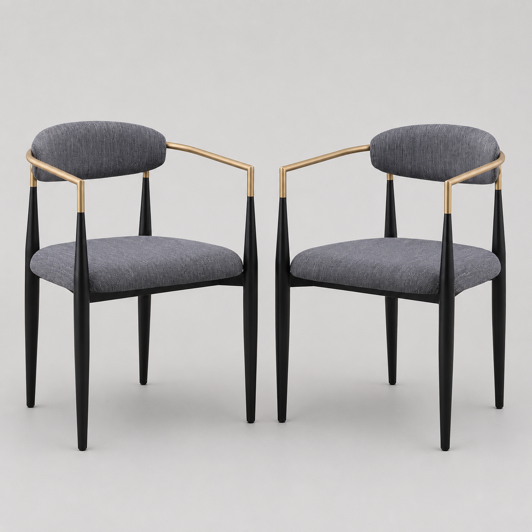 Noble Essence Dining Chair Set of 2 – Modern Upholstered Chairs with Curved Armrest Design and Powder-Coated Metal Frame
