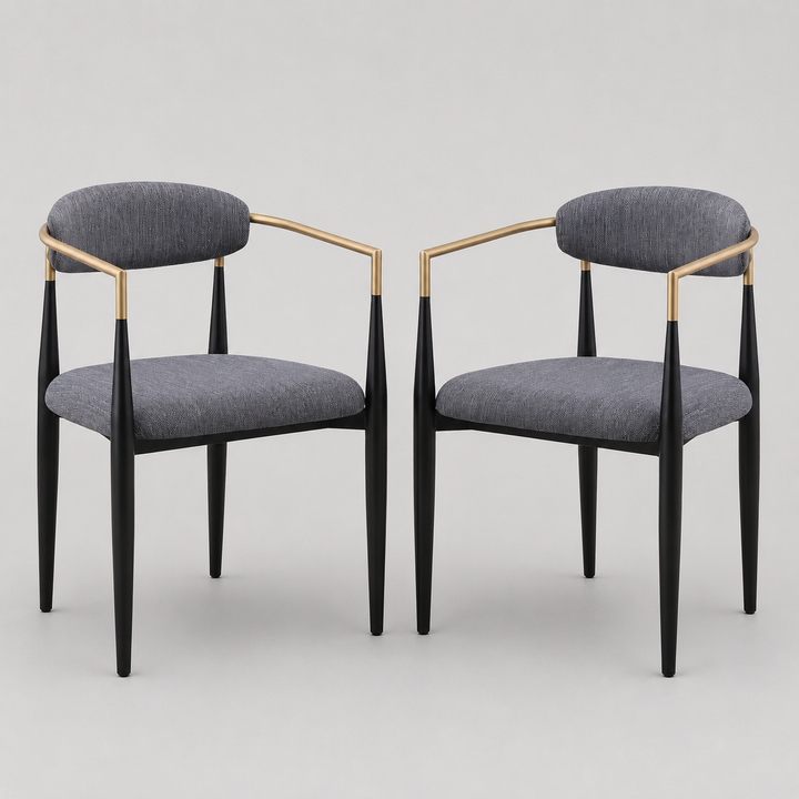 Noble Essence Dining Chair Set of 2 – Modern Upholstered Chairs with Curved Armrest Design and Powder-Coated Metal Frame