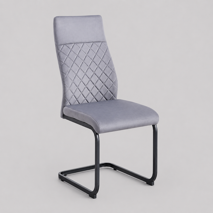Noblevia 6-Piece Modern Grey Velvet Dining Chair Set with Elegant Diamond Stitching & Black Metal Legs
