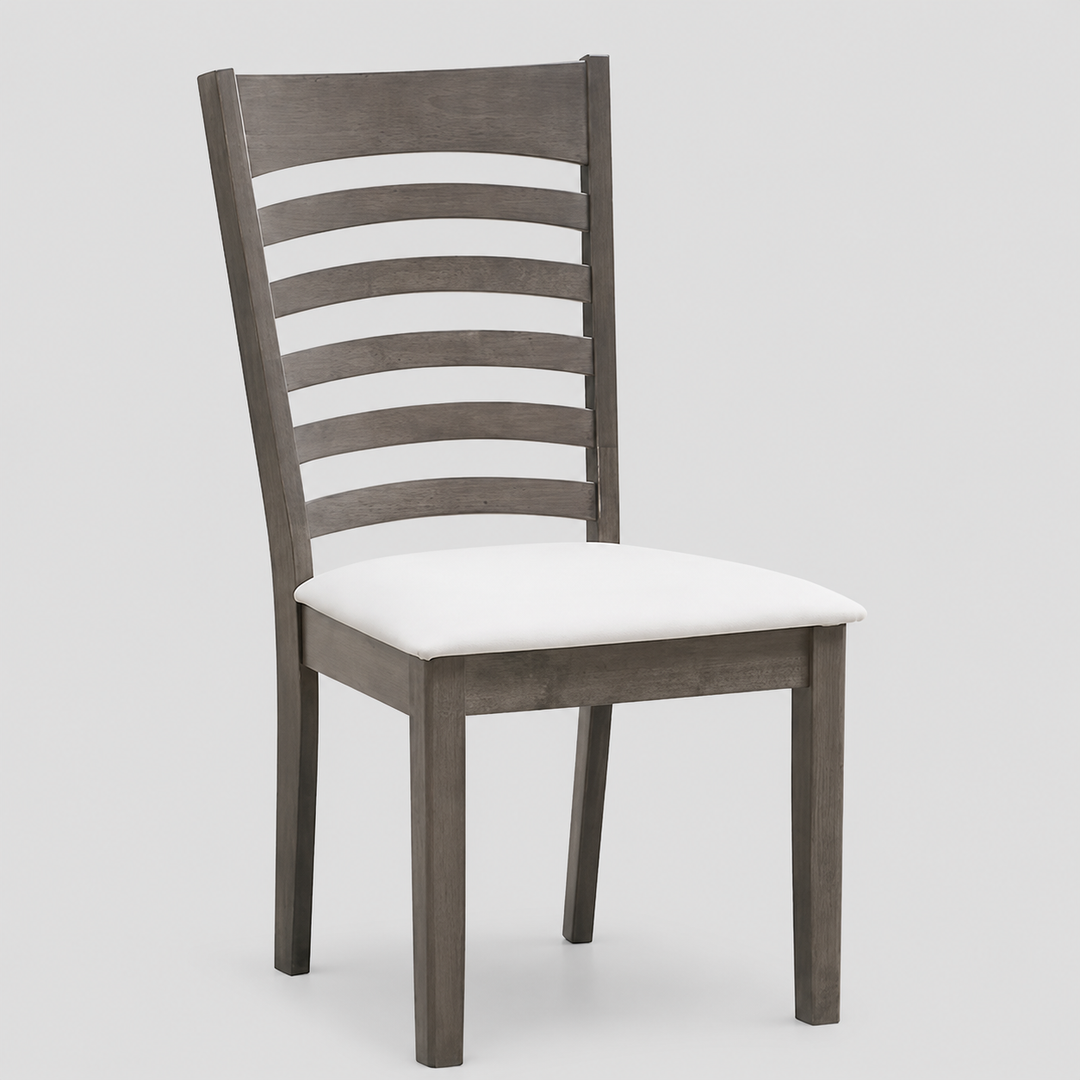 Sylvoro 2-Piece Dining Chairs – Antique Grey Modern Finish Ladder Back Design with Cream Upholstered Cushion Fabric Seats for Elegant Dining Spaces