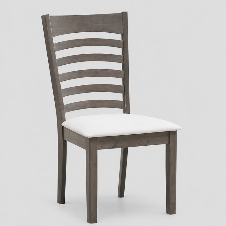 Sylvoro 2-Piece Dining Chairs – Antique Grey Modern Finish Ladder Back Design with Cream Upholstered Cushion Fabric Seats for Elegant Dining Spaces