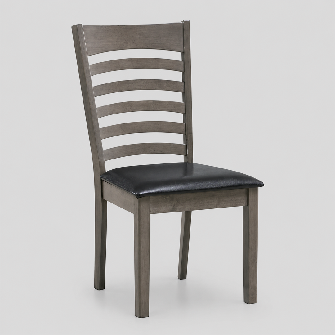 Sylvoro 2-Piece Dining Chairs – Antique Grey Modern Finish Ladder Back Design with Black PU Upholstered Cushion Seats for Elegant Dining Spaces