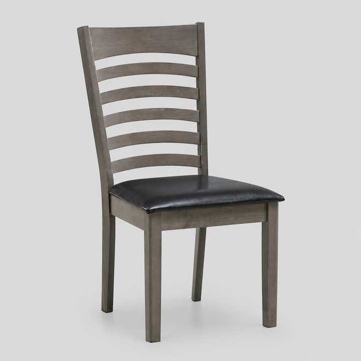 Sylvoro 2-Piece Dining Chairs – Antique Grey Modern Finish Ladder Back Design with Black PU Upholstered Cushion Seats for Elegant Dining Spaces