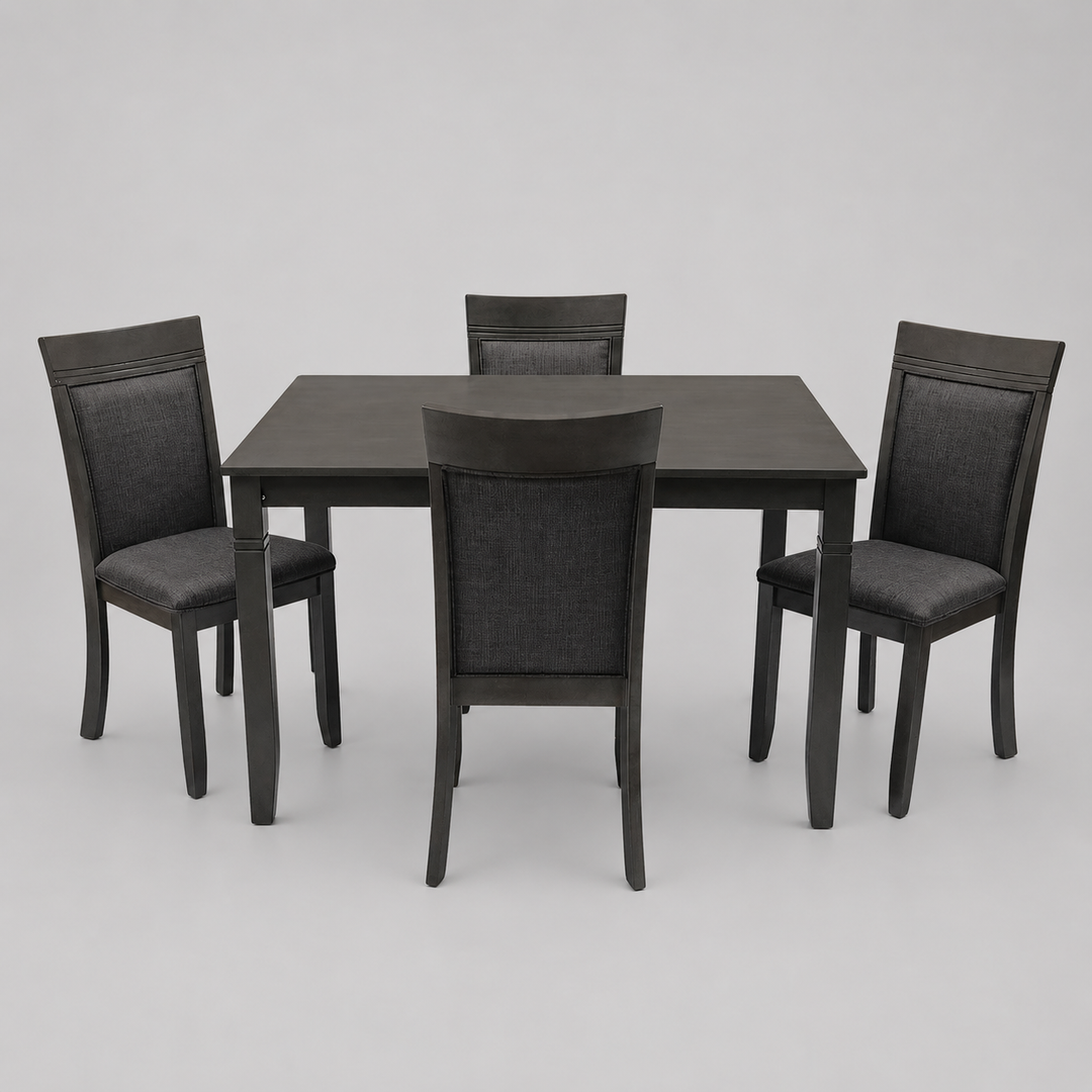 Terra Wooden Dining Table Set For 4 With Fabric Upholstered Chairs - Grey | Mid-Century Modern, Durable & Comfortable