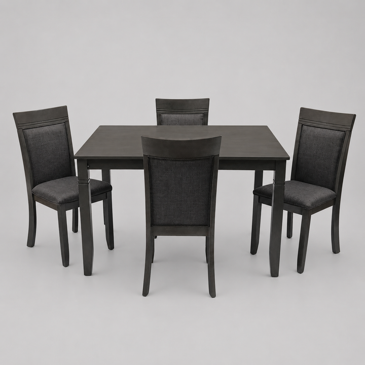 Terra Wooden Dining Table Set For 4 With Fabric Upholstered Chairs - Grey | Mid-Century Modern, Durable & Comfortable