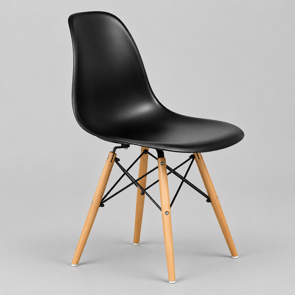 Marzello 4-Piece Eiffel Dining Chair Set in Black with Modern Molded Seat, Wooden Legs and Contemporary Eiffel Design
