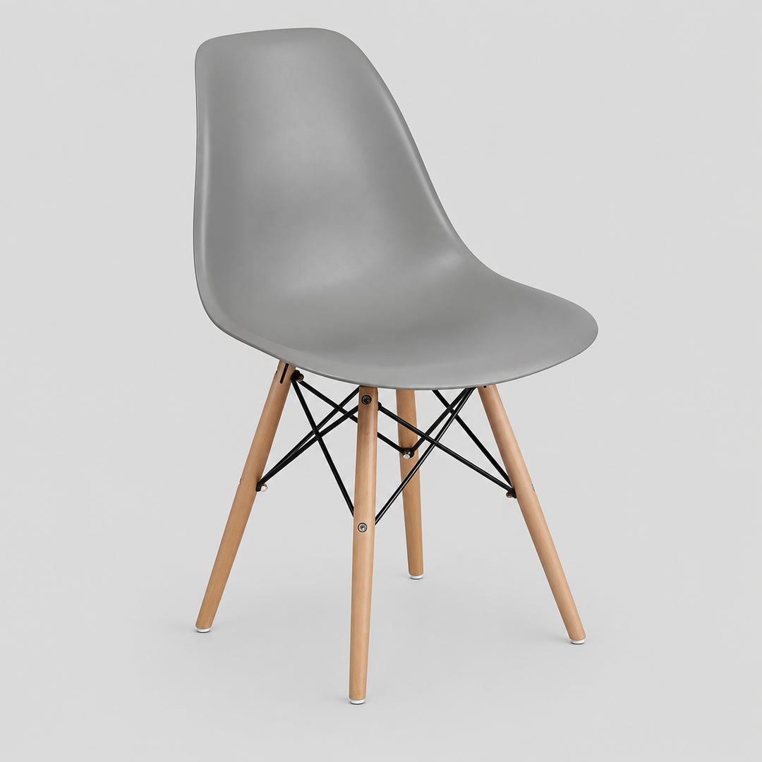 Marzello 4-Piece Eiffel Dining Chair Set in Grey with Modern Molded Seat, Wooden Legs and Contemporary Eiffel Design