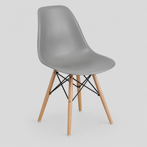 Marzello 4-Piece Eiffel Dining Chair Set in Grey with Modern Molded Seat, Wooden Legs and Contemporary Eiffel Design