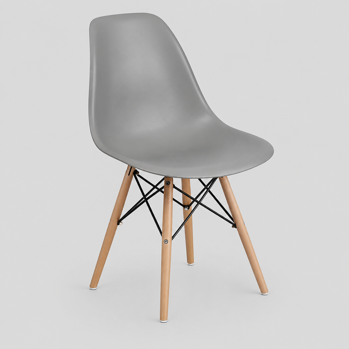 Marzello 4-Piece Eiffel Dining Chair Set in Grey with Modern Molded Seat, Wooden Legs and Contemporary Eiffel Design