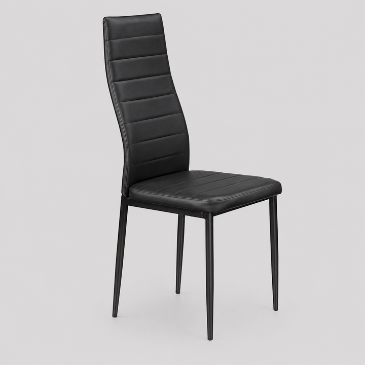 Quorina 6-Piece Modern Black Cushioned Dining Chair Set with Horizontal Stitching Details and Black Tapered Legs