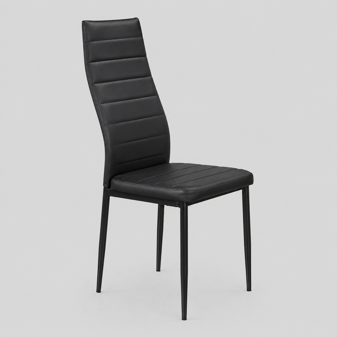 Quorina 4-Piece Modern Black Cushioned Dining Chair Set with Horizontal Stitching Details and Black Tapered Legs