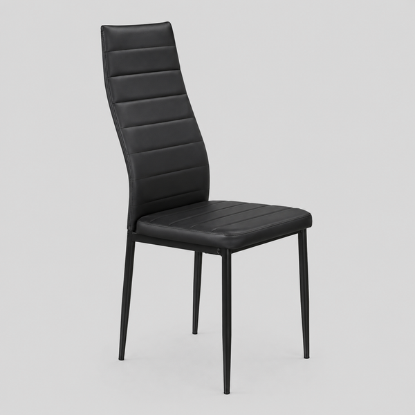 Quorina 4-Piece Modern Black Cushioned Dining Chair Set with Horizontal Stitching Details and Black Tapered Legs